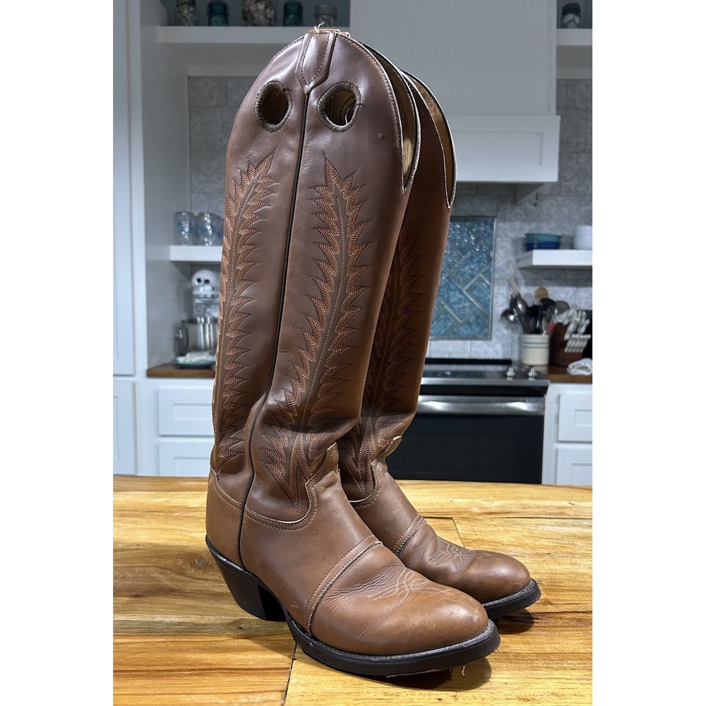 Vintage Tony Lama 18" Buckaroo Cowboy Boots Men's 7.5 USA Women's 9